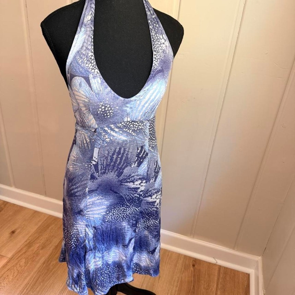 Fillity Brazilian Designer Blue Abstract Halter Dress Y2K